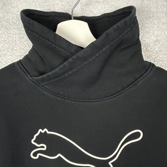 Puma Sweatshirt Women Medium Black Asymmetrical Cowl Neck Fleece Logo Pullover - Picture 4 of 13